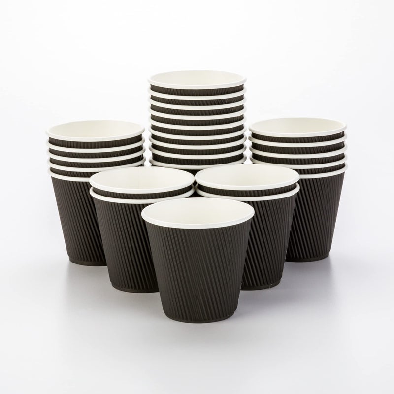 Restaurantware 8 Ounce Disposable Cups Pack of 25 Double Wall Hot Cups-Lids Sold Separately, Designed with a Rippled Wall and Black Paper Insulation, Ideal for Coffee, Hot Chocolate, and Tea - Image 1